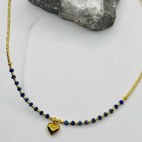 NEW Gold & Lapis Heart Layering Necklace - Picture 7 of 7